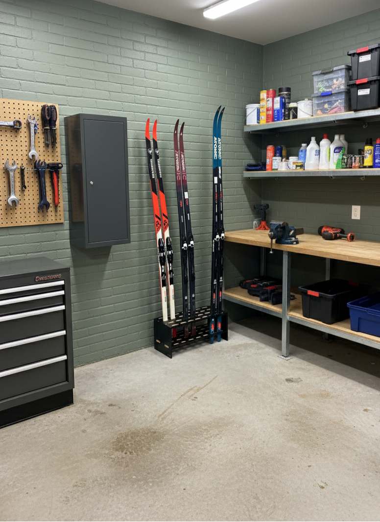 Porte-skis en bois pour 14 paires de skis de fond